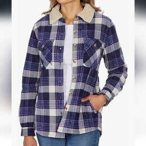 Soho Threads Women's Plaid Plush Sherpa-Lined Shirt Jacket Shacket Size M Spring